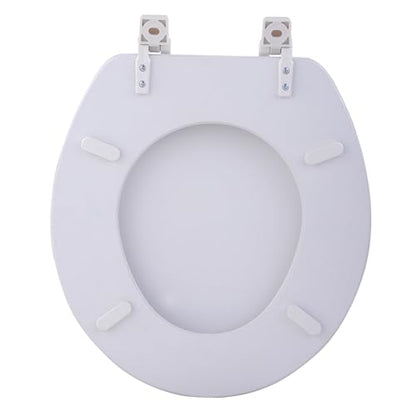 PowerSellerUSA Vinyl Round Soft Toilet Seat, Adjustable Hinges Toilet Seats with Non Slip Grip Tight Bumpers, Standard Heavy Duty Plastic Bathroom Toilet Seat Close Lid Set, White - color: White - Vinyl, size: 17" Standard