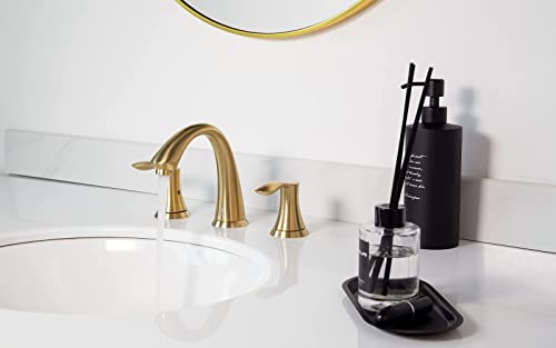 Valenvoir Gold Bathroom Faucet for Sink 3 Hole, BF405-SG | Brushed Gold 8 inch Widespread Bathroom Faucet 2 Handle Bathroom Sink Faucet for Vanity with Drain Assembly Supply line - color: Brushed Gold