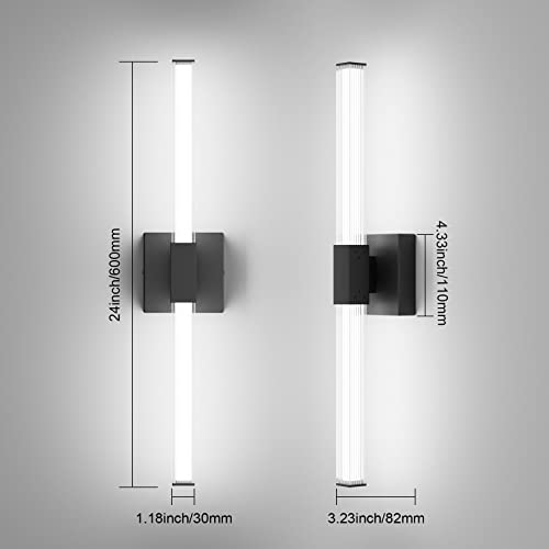 Ralbay 24inch Black Bathroom Vanity Light Bar 22W Modern LED Vanity Lights Matte Black Bathroom Wall Mounted Light Fixtures Over Mirror(5500K White Light) - color: Black, size: 24 inch
