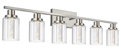 MELUCEE 6-Light LED Bathroom Vanity Light Brushed Nickel 3000K-6000K | Modern Bathroom Light Bar with Crystal Bubble Clear Glass Shade, Dimmable Bathroom Wall Sconce Lamp,Built-in LED Chips - color: Brushed Nickel, size: LED-6 Lights