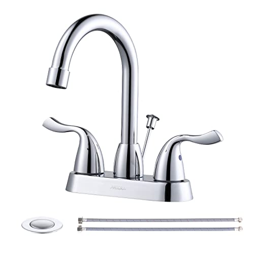 ARCORA Chrome Bathroom Sink Faucet, 4 Inch Centerset Bathroom Faucet | Lead-Free Vanity Faucet with 360° Swivel Spout, 2 Handles Centerset Lavatory RV Faucet with Lift Rod Drain and Supply Lines - color: Chrome, size: 4 Inch Centerset