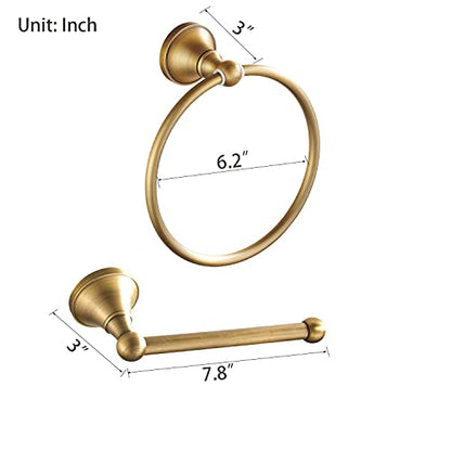 Leyden Antique Brass Toilet Paper Holder Towel Ring, Brass Hand Towel Holder Bathroom Accessories Set Retro Bathroom Hardware Tissue Toilet Roll Holder for Home or Kitchen, 2 Pieces - color: Brass