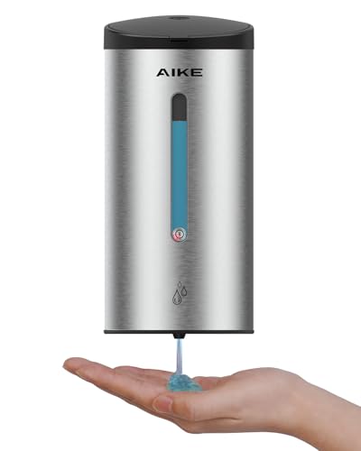 AIKE Classic Automatic Soap Dispenser,25oz for Commercial,Brushed AK1205E | 5-Level Adjustable and Savety Key for Commercial(4*AA Batteries Not Included),No-drill and Screw Wall Mount for Space-Saving - color: Brushed Stainless Steel
