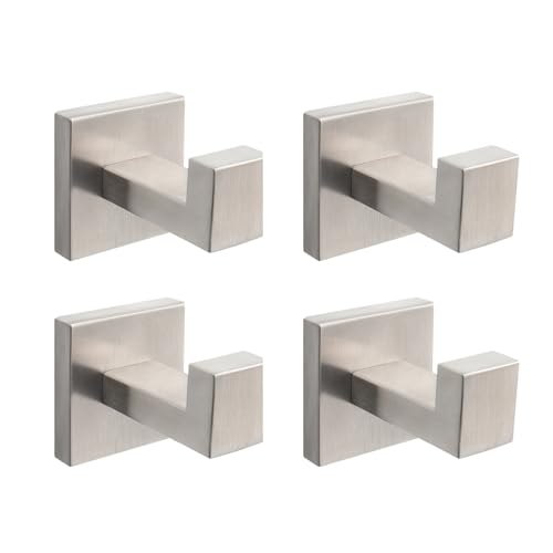 NearMoon Bath Towel Hooks -SUS304 Stainless Steel Square Clothes Robe Hooks Hanger, Heavy Duty Coat Hooks for Bathroom Livingroom Hotel Kitchen Garage, Wall Mounted (4 Pack, Brushed Nickel) - color: Brushed Nickel