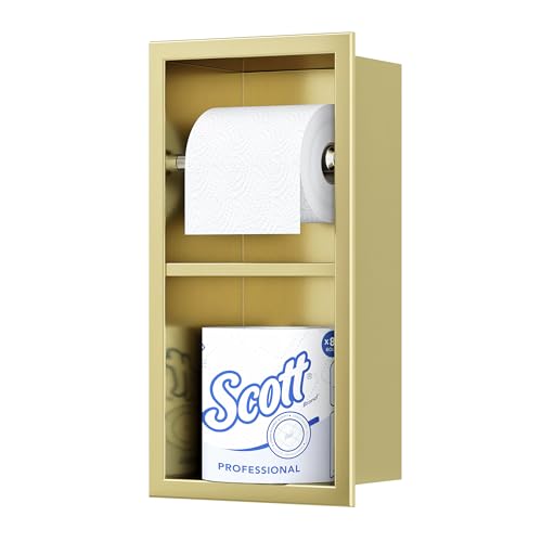 Neodrain Gold Recessed Toilet Paper Holder,Dual Rolls | 304 Stainless Steel,Rustproof & Durable,Space-saving,Recessed double roll tissue holder for Bathroom & RV - color: Gold, size: 6X12In