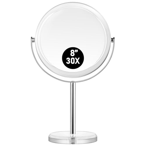 MIYADIVA Makeup Mirror, 30X Magnifying Mirror for Desk, 1X/30X Table Mirror with Stand, Double-Sided Vanity Mirror, Travel Makeup Mirror with Magnification, Desk Mirrors for Home and Office 8 in - color: 8 Inches-30x - 1x
