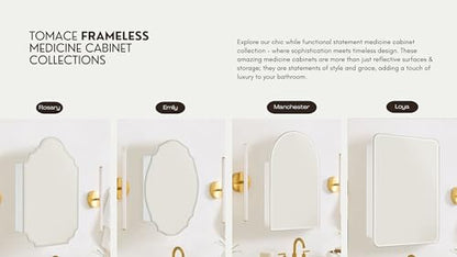 TOMACE Frameless Assymetrical Oval Medicine Cabinet with Beveled Mirror Irregular Surface Bathroom Medicine Cabinet Mirror with Storage for Bathroom 19'' H x 24'' W - size: 19'' x 24''