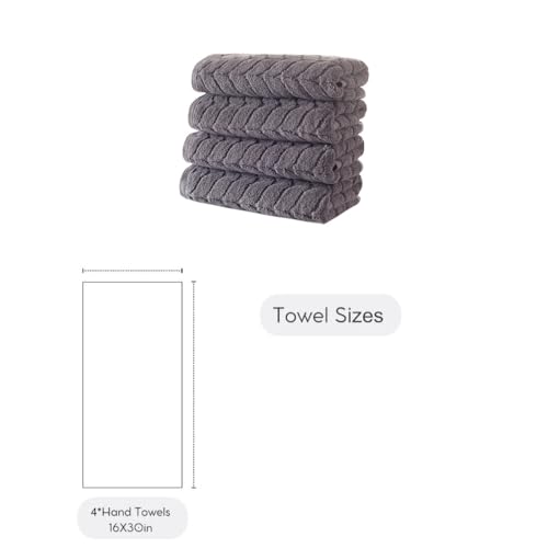 BAGNO MILANO Turkish Cotton Bath Towels, Hand Towels - Soft Plush Jacquard Collection - Highly Absorbent Towel Set (Grey, 4 Pcs Hand Towel Set) - color: Grey, size: 4 pcs Hand Towel Set