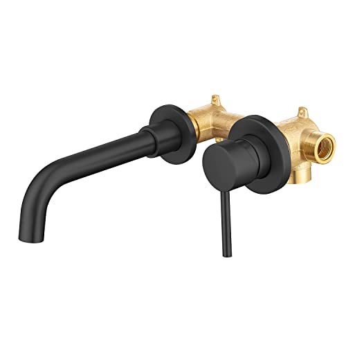 Wall Mounted Bathroom Faucet Single Handle Lavatory Sink Faucet Bathroom Vessel Sink Faucets with Single Lever 360 Swivel Basin Mixer Tap, Matte Black