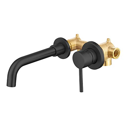 Wall Mounted Bathroom Faucet Single Handle Lavatory Sink Faucet Bathroom Vessel Sink Faucets with Single Lever 360 Swivel Basin Mixer Tap, Matte Black