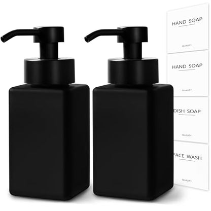Black Foaming Hand Soap Dispenser, 12oz/350ml Glass Square Foam Soap Dispenser Set, 2Pcs Foaming Soap Dispenser with Foaming Pump, Refillable Soap Foam Dispenser for Bathroom, Kitchen - color: Black Bottle