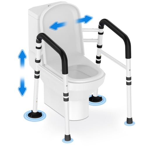 Delog Stand Alone Toilet Safety Rail - Adjustable Width & Height Fit Any Toilet, Medical Toilet Frame for Elderly Handicap Disabled (Black) - color: Black