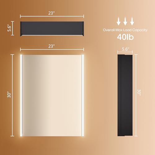 30 x 23-1/4 Inch LED Medicine Cabinet Lighted Bathroom Mirror, Defogger, Stepless Dimmable, 3000K/5500K Color Temperature Wall Mounted, Adjustable Shelf, Black