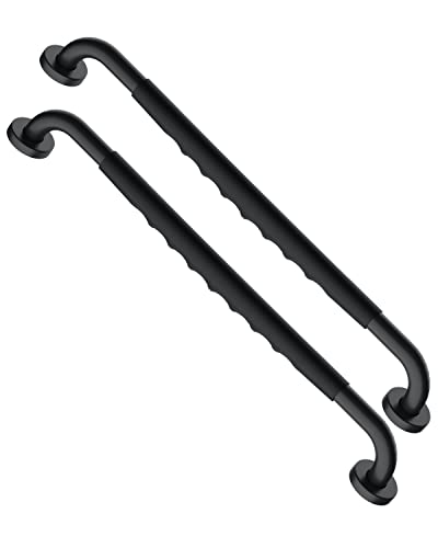 24 Inch Black Shower Grab Bar w/Anti Slip Rubber Grip, Munzong 2 Pack Stainless Steel Bathroom Grab Bar, Bathroom Balance Bar,Safety Handrail Support,Handicap Injury Elderly Senior Assist Bath Handle - color: Black&Black Rubber, size: 24 Inch-2 Pack