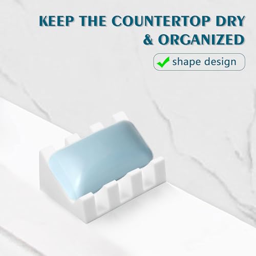 Soap Dish Holder for Shower with Suction Cup, Silicone Soap Holder & Saver Self-Draining Bar Soap Dish Keeps Soap Dry for Bathroom, Kitchen, Bathtub, Extends Soap Life (White-2Pack) - color: White - 2 Pack