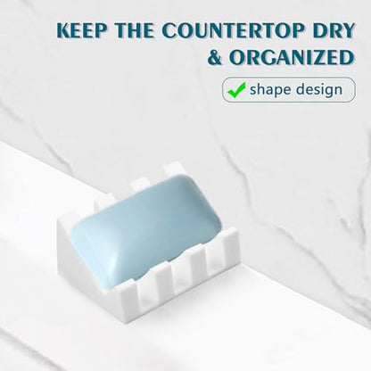 Soap Dish Holder for Shower with Suction Cup, Silicone Soap Holder & Saver Self-Draining Bar Soap Dish Keeps Soap Dry for Bathroom, Kitchen, Bathtub, Extends Soap Life (White-2Pack) - color: White - 2 Pack
