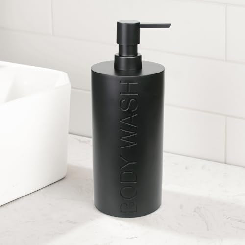 Matte Black Body Wash Dispenser Luxurious Refillable Pump Bottle with Embossed Text, Durable Construction for Bathroom and Shower - color: Body Wash Black