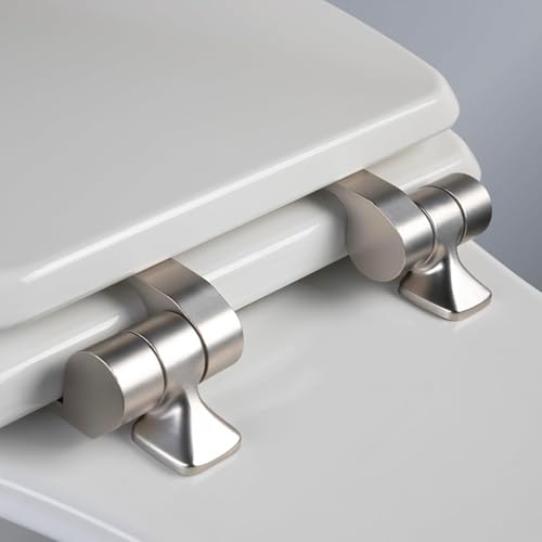 Mayfair Bennett Toilet Seat with Brushed Nickel Hinges, Slow Close Wood Seat, Secure Metal Hinges, Easy Install, Elongated, White - color: Brushed Nickel, size: Elongated
