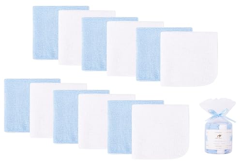 12 Pack Small Baby Washcloths 100% Cotton Thin Soft 7.8" x 7.8" Terry Cloth for Baby Face Bath Burp Travel Lightweight Multi-Purpose Newborn Must Haves - color: Blue-a