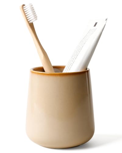 BosilunLife Bathroom Toothbrush Holder - Ceramic Toothbrush Cup Holder 13Oz Coffee Color Bathroom Toothbrush Holder and Bathroom Dressing Table Toothbrush Holder, Perfect for Home and Hotel Use - color: Coffee, size: rounded base