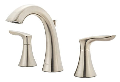 Pfister Weller Widespread Bathroom Sink Faucet 3 Hole Double Handle Brushed Nickel Vanity Faucet with Pop-Up Drain Assembly WaterSense Certified Leak-Free LG49WR0K - color: Brushed Nickel, size: 1 Pack