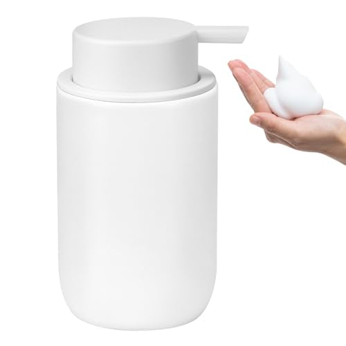 Soap Foaming Dispenser Ceramic with Easy-to-Press Pump Hand Foam Dispenser for Shampoo Bathroom Countertop 13.5 oz - color: Foam-white