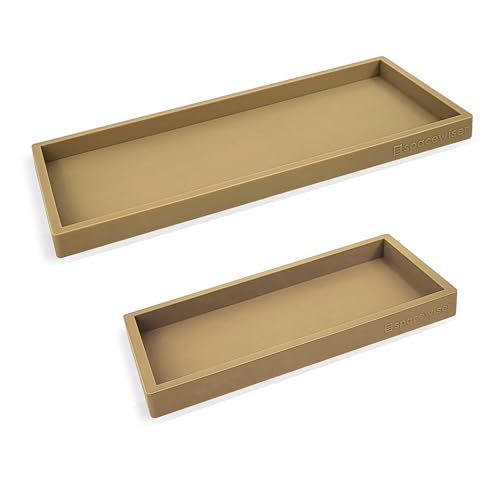Spacewiser Countertop & Vanity Silicone Tray – 2 PC (11.7" & 7.7") Set | Bathroom Tray & Kitchen Soap Tray Set, Bathroom Counter Tray, Kitchen Sink Dish Soap Tray for Countertop Organization - color: Latte Tan, size: Set‐ 1 Small + 1 Large