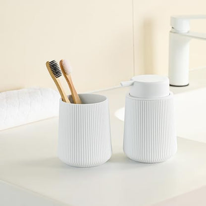 YAUKPH White Striped Toothbrush Holder | for Electric Toothbrushes Bathroom Organizer Cup for Toothpaste Kids & Adults - color: White Ribbed