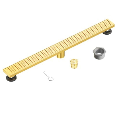Neodrain 30" Linear Shower Drain, Gold 304 SS Bathroom Linear Drain,cUPC | Gold Shower Drain with Quadrato Grate& Adjustable Feet, Long Rectangle Shower Floor Drain in Bathroom, Balcony etc - color: Golden, size: 30 In