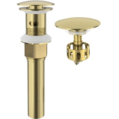 KAIYING Pop Up Drain, Bathroom Vessel Sink Drain | with Overflow, Detachable Basket Drain Stopper Assembly, Anti-Clogging & Anti-Explosion Strainer, Brushed Champagne Gold - color: Brushed Champagne Gold, style: With Overflow