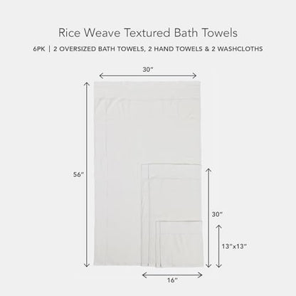 Texere 100% Organic Cotton Rice Weave Jacquard Luxury Bath Towel Sets - Soft and Absorbent Hotel and Spa Quality - 2 Large Bath Towels, 2 Hand Towels, 2 Washcloths (Rice Weave, Cream, 6 Piece) - color: Cream (Rice Weave)