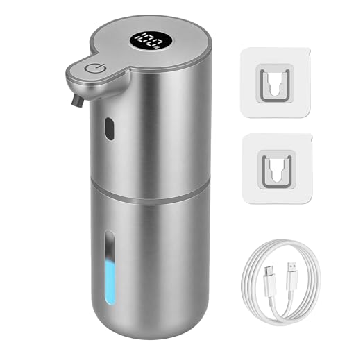 OHIFAST Automatic Liquid Soap Dispenser Touchless, USB Rechargeable Smart Hand Soap Dispenser, 6-Level Adjustable, 12.8oz/380mL Wall Mounted for Bathroom Kitchen Accessories Dish Soap-Silver - color: Silver, style: Liquid