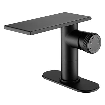 becola Modern Bathroom Sink Faucet，Black Bathroom Faucet，Waterfall Faucet for Bathroom Sink，Single Hole Cold and Hot Vanity Faucet，Single Handle Vessel Sink Faucet with Adjust Knobs and Deck Plate - color: Matte Black, size: low
