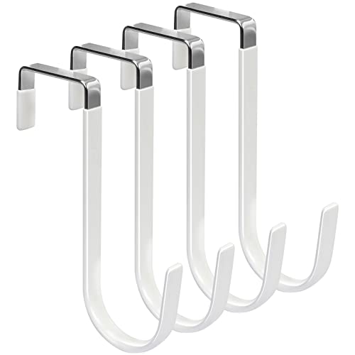 FYY Over the Door Hooks, Single-Hanger 4 Pack, Fits Doors 1 3/8" White | Heavy Duty Metal, Hold 20lbs, Rubber-Coated, No-Drilling, for Bathroom Dorm, Hanging Towels Clothes Hats Bags Coats Wreaths - color: A White, size: Short, style: 4 Pack