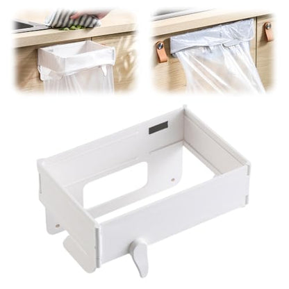 Foldable Trash Bag Holder, Magnetic Portable Trash Bag Holder Easy to Open Close, Space Saving Wall Mounted Foldable Garbage Bag Hanger for Kitchen Toilets Table Sides (White) - color: White