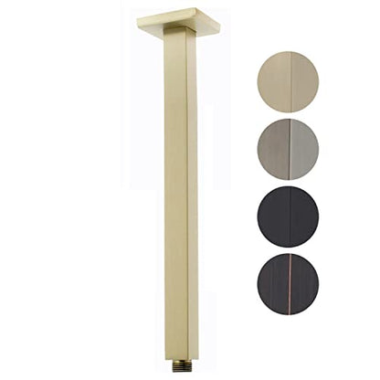 Ceiling Mount Shower Arm with Flange 20 Inches Square Straight Extender Extension Pipe Replacement, Long Shower Arm For Fixed Rain Shower Head or High Ceiling, Brushed Gold - color: Brushed Gold, style: 20inch