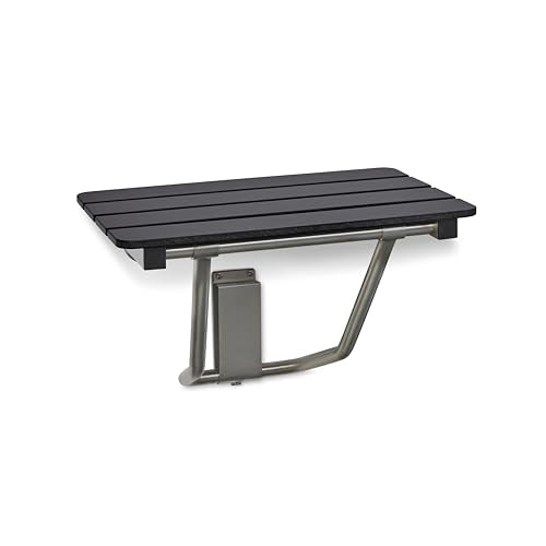 18-inch x 15-inch ADA Folding Wall Mount Bathroom Shower Seat Bench, Black Slatted Phenolic Seat - color: Black, size: 18"
