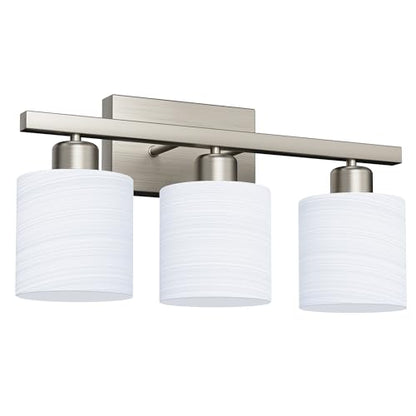Bathroom Light Fixtures, Bathroom Lighting Fixtures Over Mirror, Classic Vanity Lights, Modern Vanity Light with Textured Frosted Opal White Glass Shades, Brushed Nickel, 3-Light - color: ‎Brushed Nickel, size: 3-Light