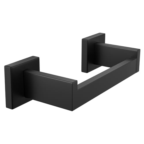 Toilet Paper Holder Wall Mount Matte Black Stainless Steel | Toilet Tissue Roll Holder Bathroom Square Toilet Paper Towel Roll Holder, Double Post Pivoting Tissue Handle - color: Matte Black