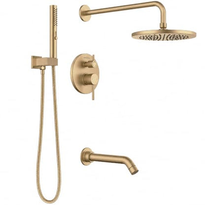 Lava Odoro Modern 3-Setting Bathtub and Shower Faucet, Gold Rainfall Tub Shower Faucet Set Shower Head and Handle Set, Tub Shower Valve Trim Kit, 10 Inch, Champagne Gold, SF104-CB-T - color: Champagne Gold, style: With Tub Spout