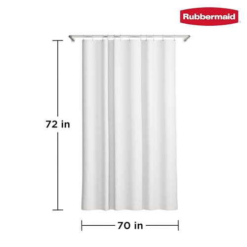 Rubbermaid White Shower Curtain Liner: Waterproof Fabric Shower Liner for Bathroom, with 2 Magnets and Rustproof Grommets, 70x72, Standard Size, White - color: White