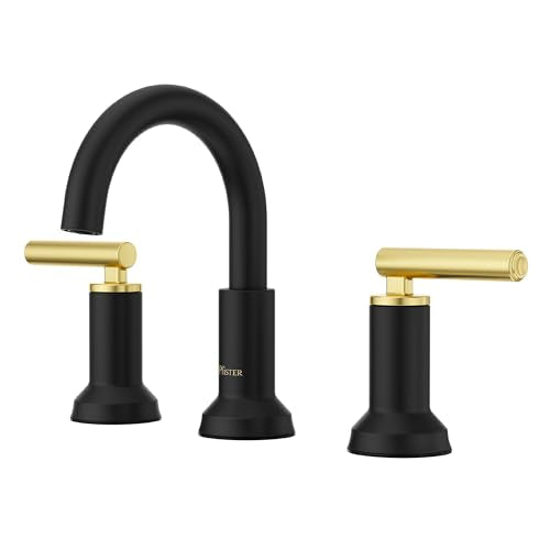 Pfister Capistrano 3Hole Widespread Black & Gold Bath Faucet LF049CSOBBG | Push & Seal drain, TiteSeal no-putty mount, 8in vanity faucet, Lead-free NSF - color: Matte Black and Brushed Gold, size: 1 Pack