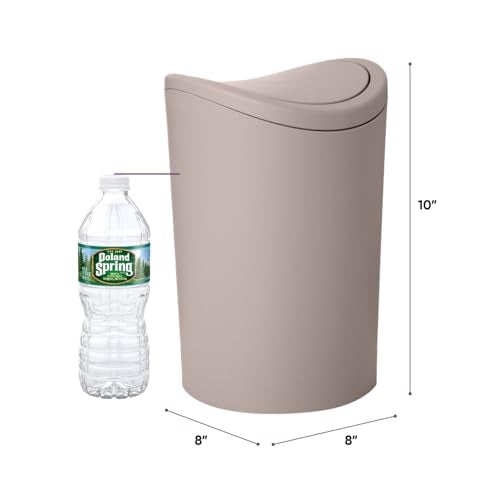 Superio Mini Bathroom Trash Can with Lid, Modern Mini Waste Bin with Swing Lid (1 1/2 Gallon, 6 Liter) Plastic Garbage Can for Kitchen, Bathroom, Bedroom, Office, Under Desk (1, Taupe) - color: Taupe