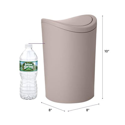 Superio Mini Bathroom Trash Can with Lid, Modern Mini Waste Bin with Swing Lid (1 1/2 Gallon, 6 Liter) Plastic Garbage Can for Kitchen, Bathroom, Bedroom, Office, Under Desk (1, Taupe) - color: Taupe