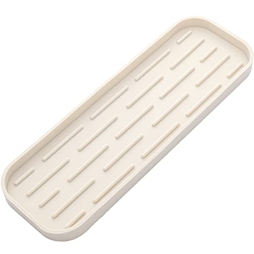 MicoYang Silicone Kitchen Sink Organizer Tray for Multiple Usage,Eco-Friendly Sponges Holder for Kitchen Bathroom Counter or Sink,Dish Soap Dispenser,Scrubber,Bottle,Cup (Tapioca, 12"×4") - color: Tapioca, size: 12" x 4" x 0.7"