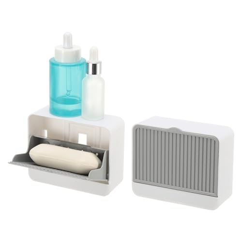 uxcell 2 Pack Dust-Proof Soap Holder, Wall Mounted Soap Dish for Shower Wall No-Drill Adhesive Shower Bar Soap Holder for Bathroom(Gray, 4.72 x 3.94 Inches) - color: Gray, size: 4.72 x 3.94 Inches