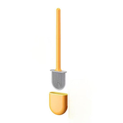 RV Silicone Toilet Brush with Holder, Drill-Free Wall Mounted Toilet Bowl Cleaner, Anti-Drip Anti-Roll Compact Brush for RV Camper & Small Bathroom (Orange) - color: Orange