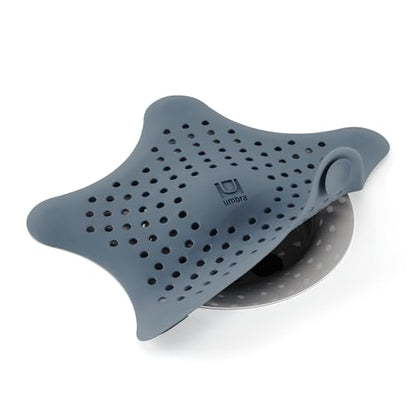 Umbra Starfish Hair Catcher, Suction Cup Drain Cover, 6-Inch, Slate Blue | Silicone material, flexible and durable, water resistant seal, easy to clean, rust proof, fits standard tubs - color: Slate Blue