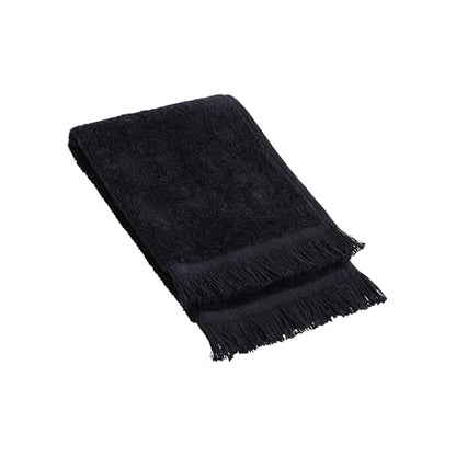 Fringed Reversible Fingertip Hand Towel (Size 11" W x 18" L) Terry Cotton Washcloth Set for Face and Bathroom use. (Black, 3)