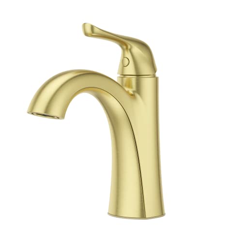 Pfister Willa Bathroom Sink Faucet Single Handle 1 Hole Brushed Gold Vanity Faucet with Push & Seal Drain NSF Certified WaterSense Compliant TiteSeal Technology LF042MALBG - color: Brushed Gold, size: 1 Pack